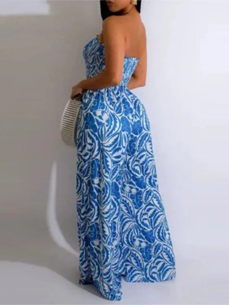 Ameliora™ | Elegant Backless Abstract Print Jumpsuit
