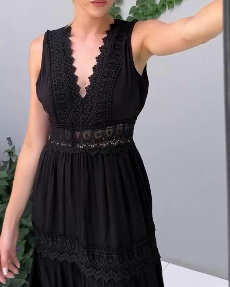 Valencia™ | Elegant Lace V-Neck Dress