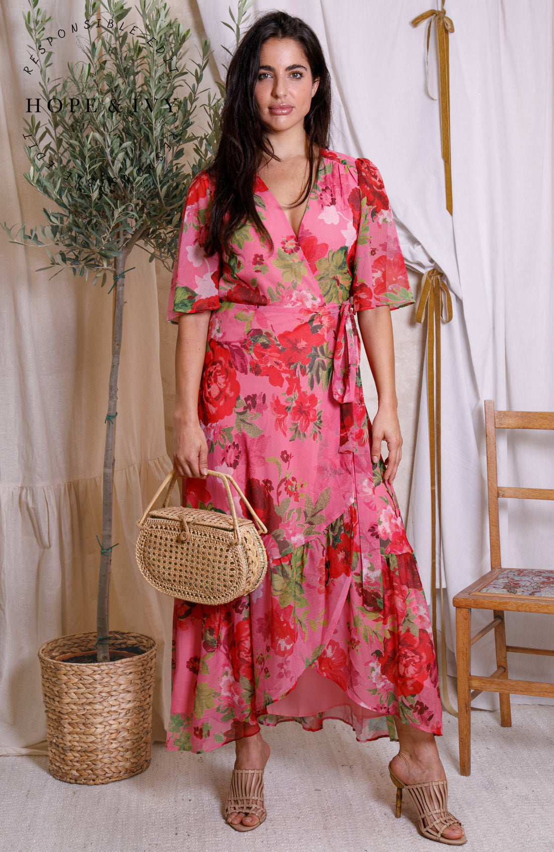 The Roxanne™ | Flutter Sleeve Maxi Wrap Dress