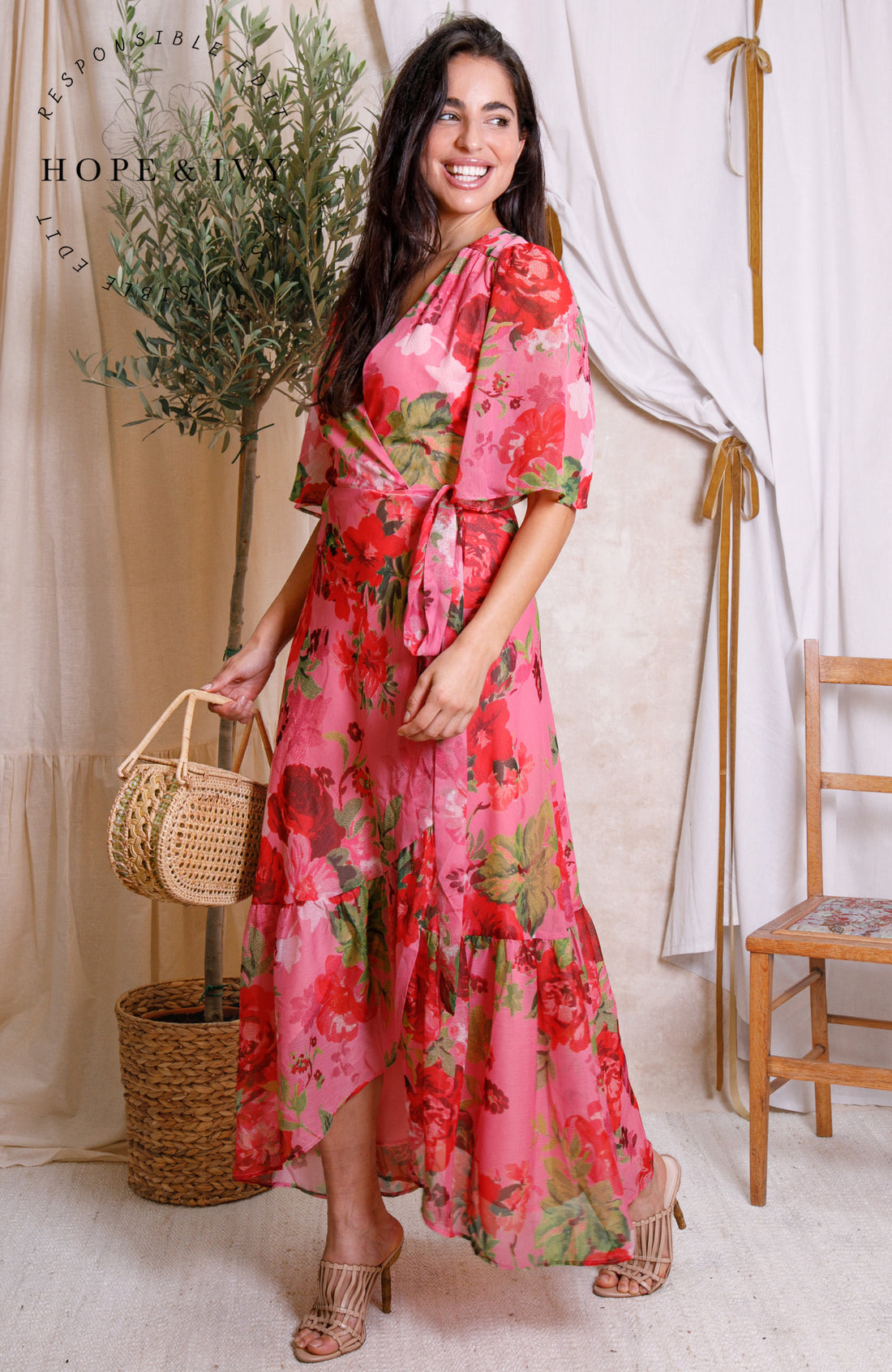The Roxanne™ | Flutter Sleeve Maxi Wrap Dress