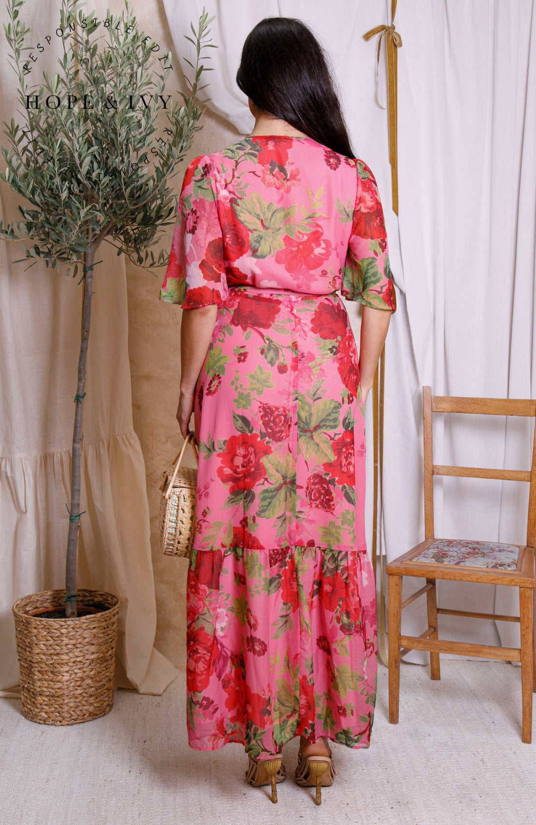 The Roxanne™ | Flutter Sleeve Maxi Wrap Dress