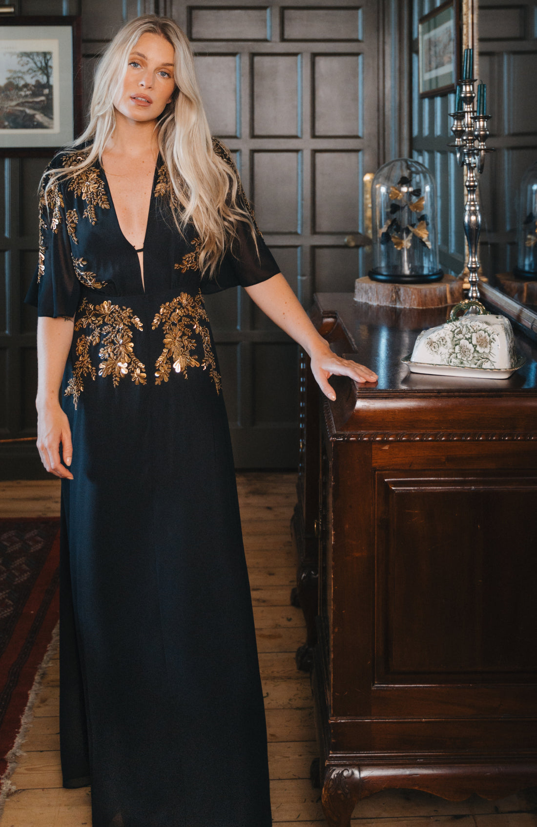 The Shay™ | Plunge Front Embellished Maxi Dress