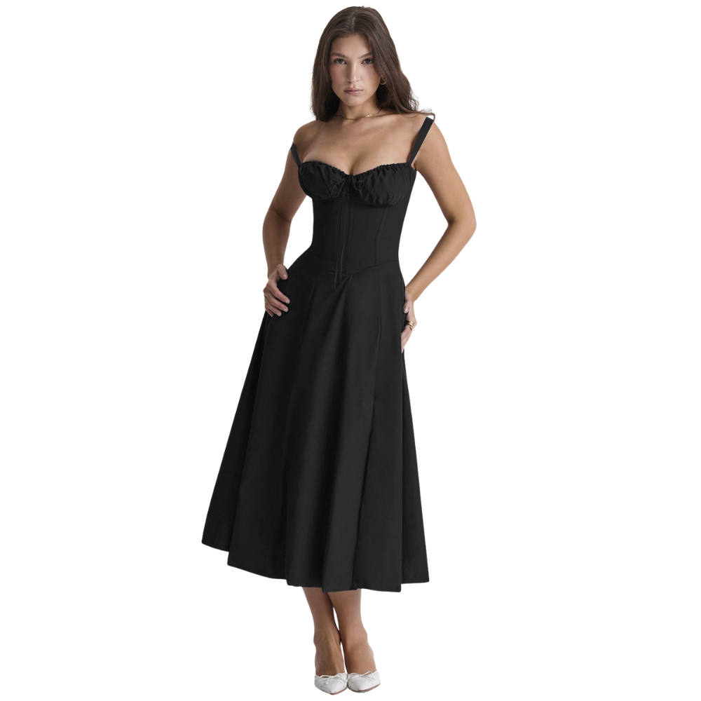 Marvessa™ | Floral Bustier Waist-Sculpt Midi Dress