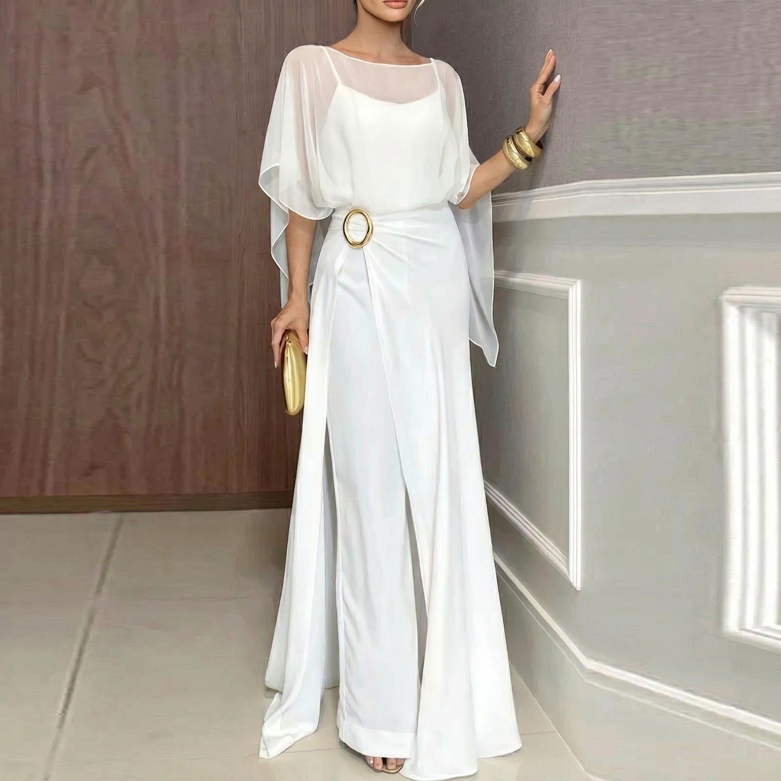HERMINE | JUMPSUIT SET WITH TRANSLUCENT CAPE
