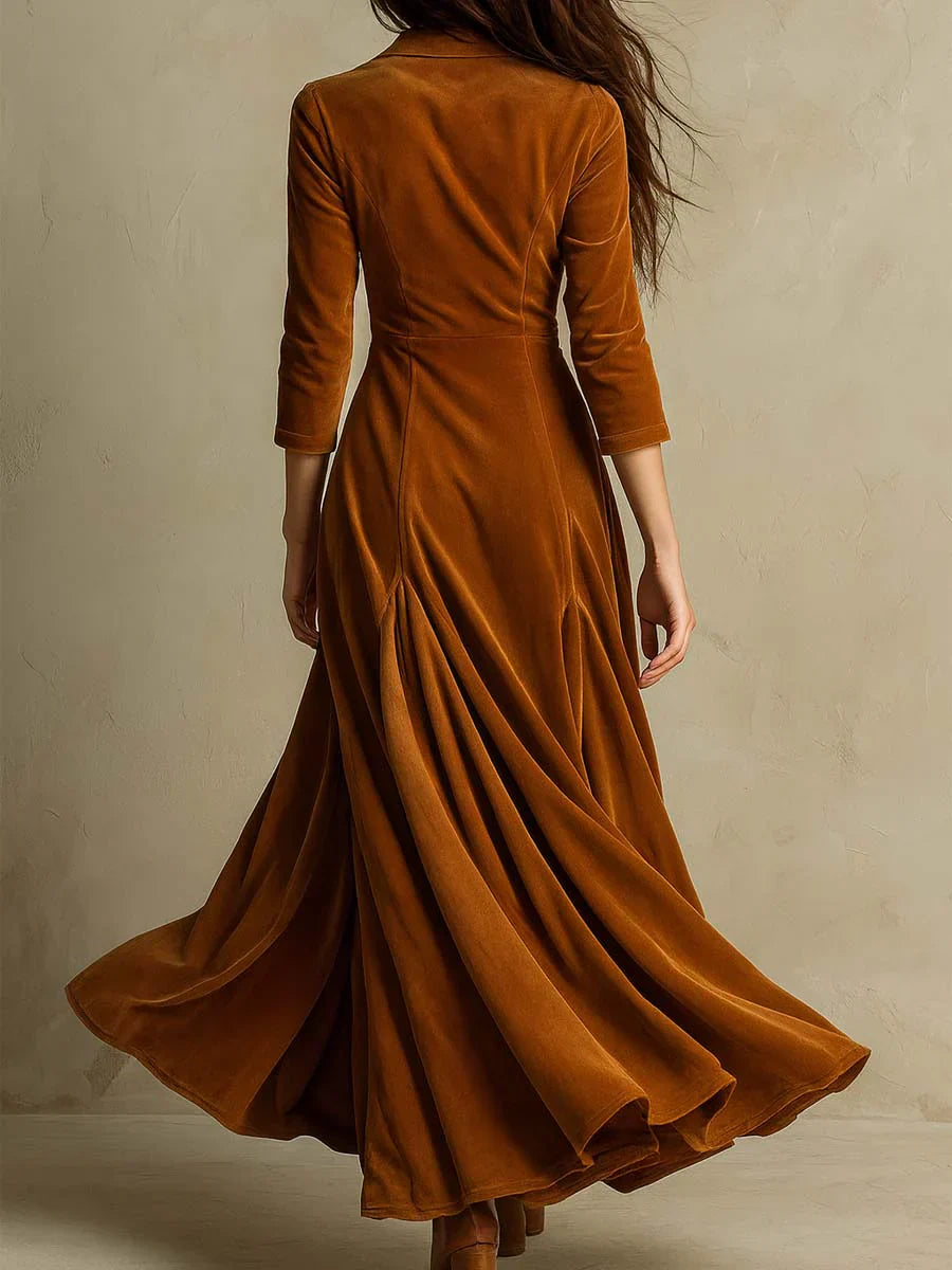 Velmorah™ | Vintage Velvet Collared Maxi Dress