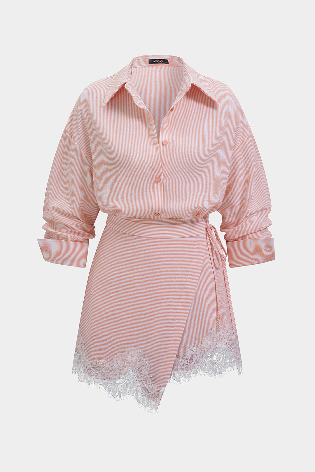 Stripes Print Button Blouse And Wrap Tie-Up Mini Skirt Set