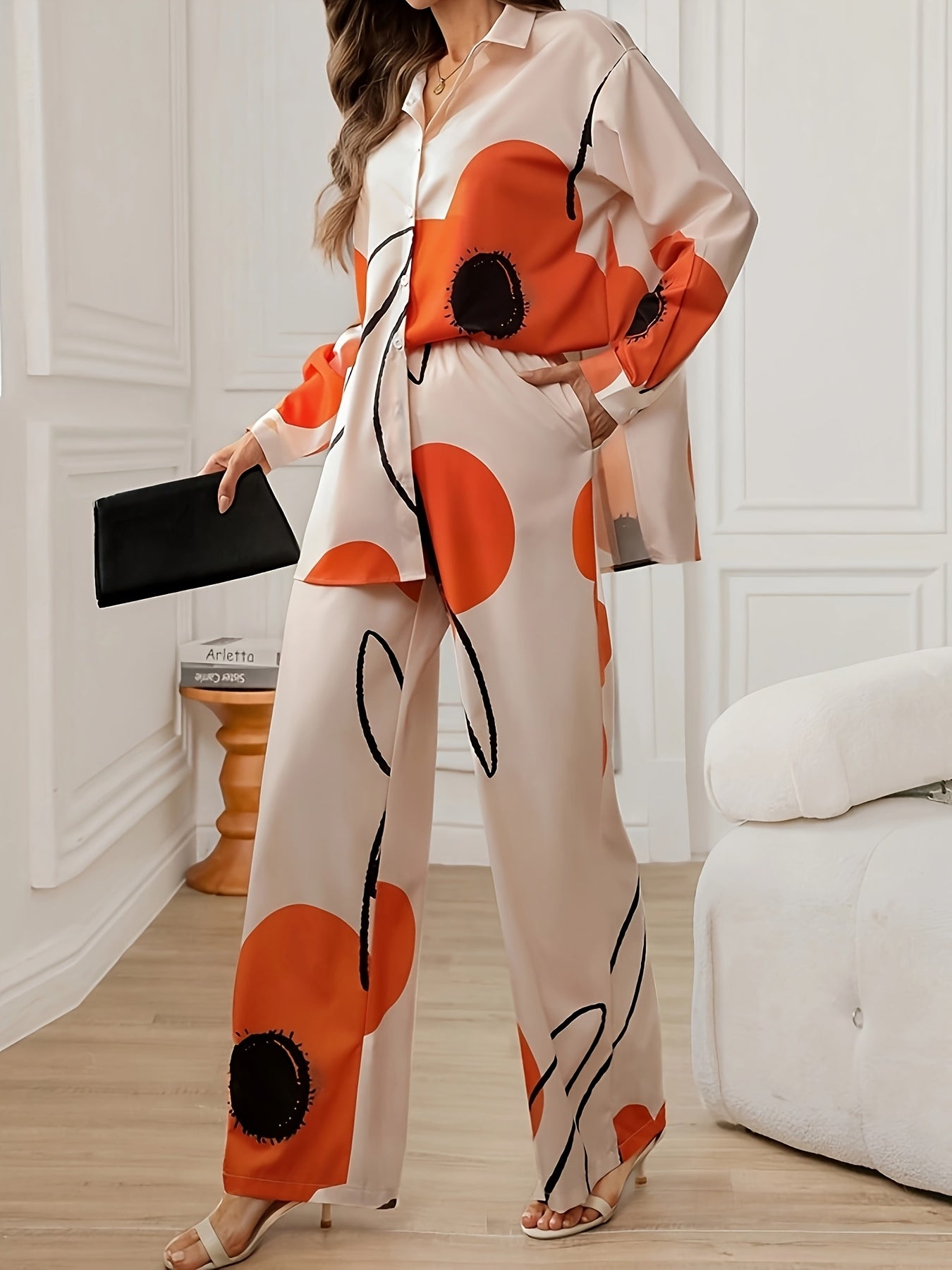 FloriLuxe™ | Floral Long-Sleeve Shirt & Wide-Leg Pants Set