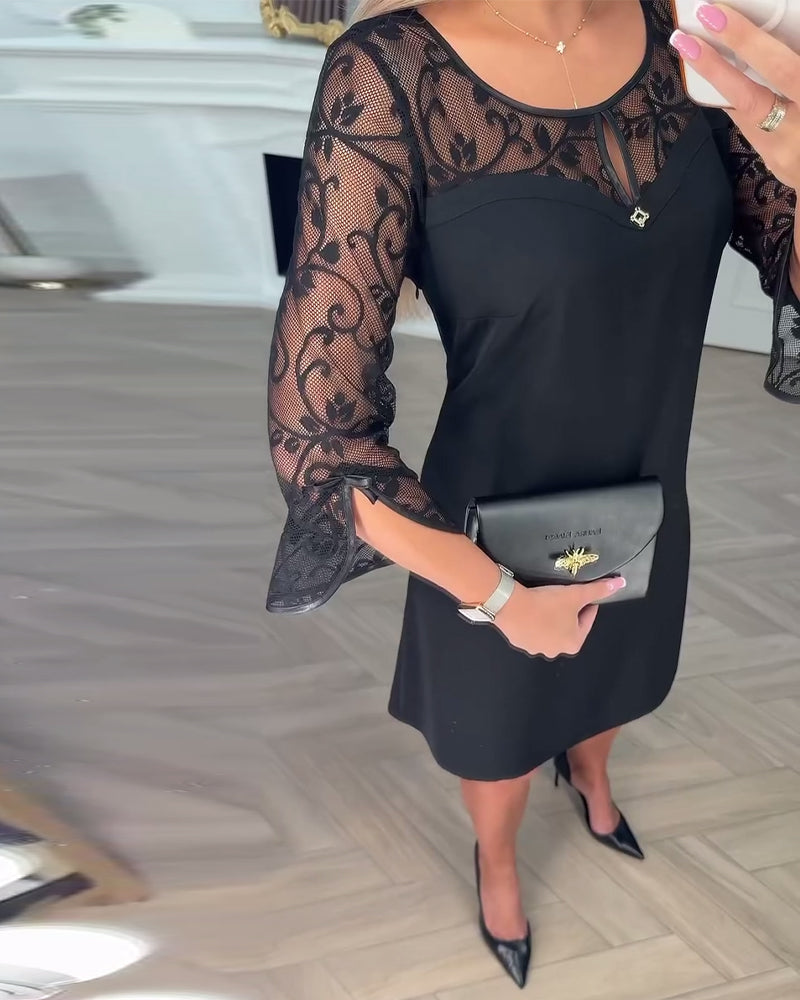 SoloPatch™ | Solid Long-Sleeve Patchwork Dress