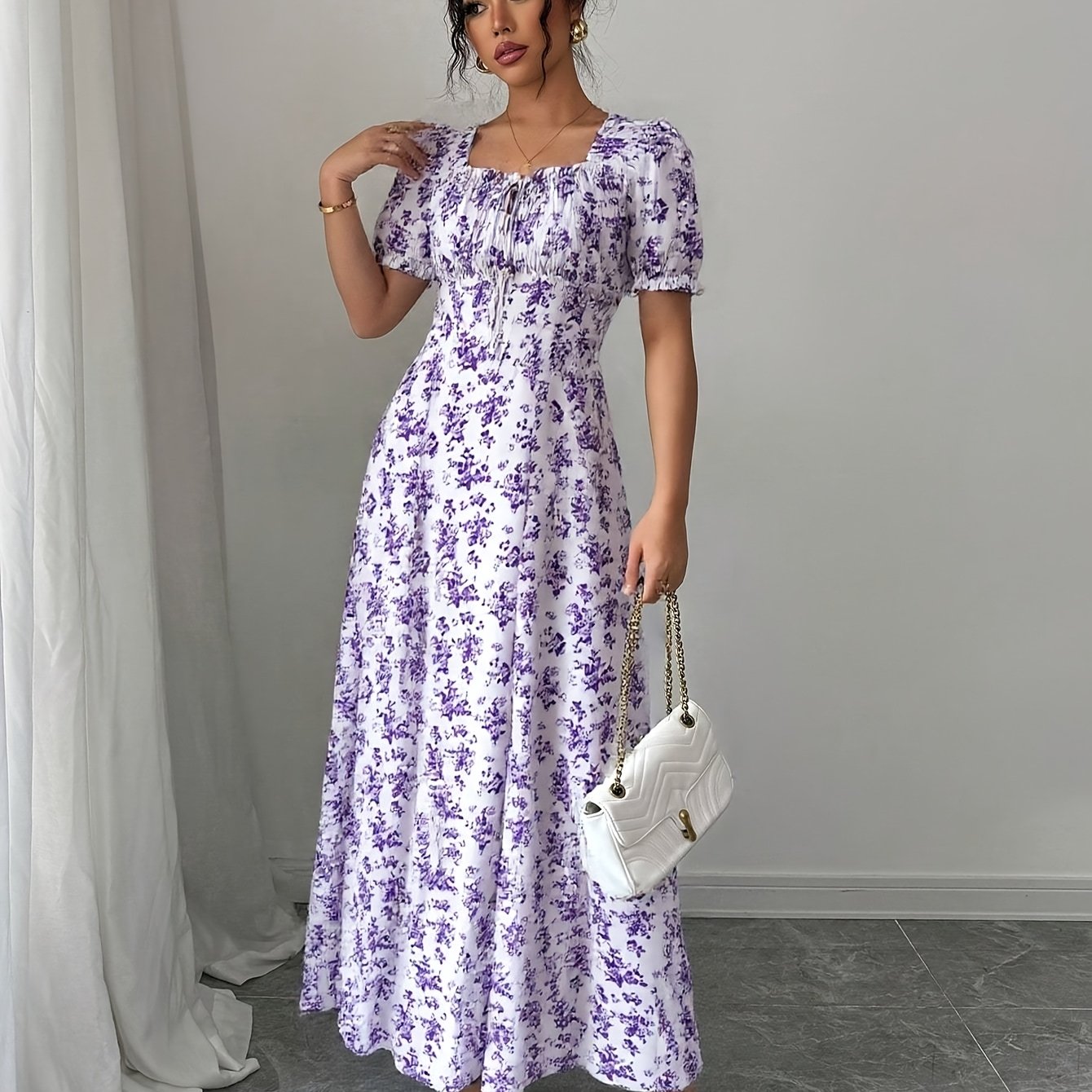 Floravera™ | Ruffled-Sleeve Floral A-Line Dress