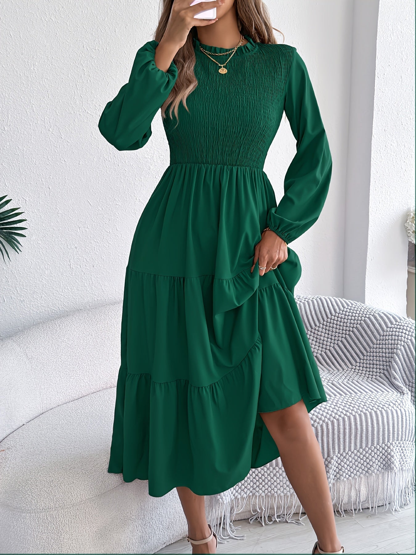 Lantera™ | Waist-Cinched Lantern Sleeve Ruffle Maxi Dress