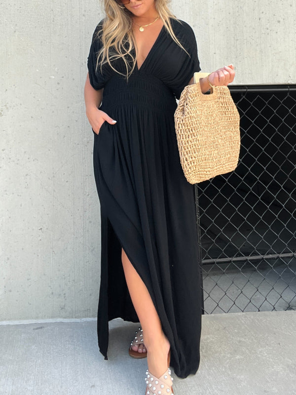 Auraline™ | Slit V-Neck Effortless Maxi Dress details