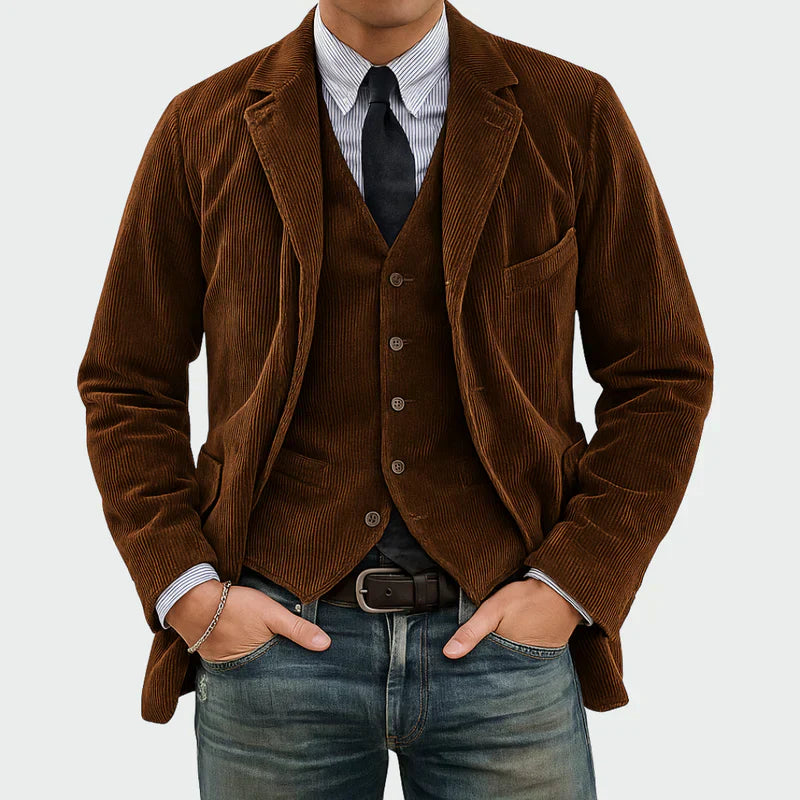 Arthur | Elegant Velvet Pinstripe Blazer + Vest Set