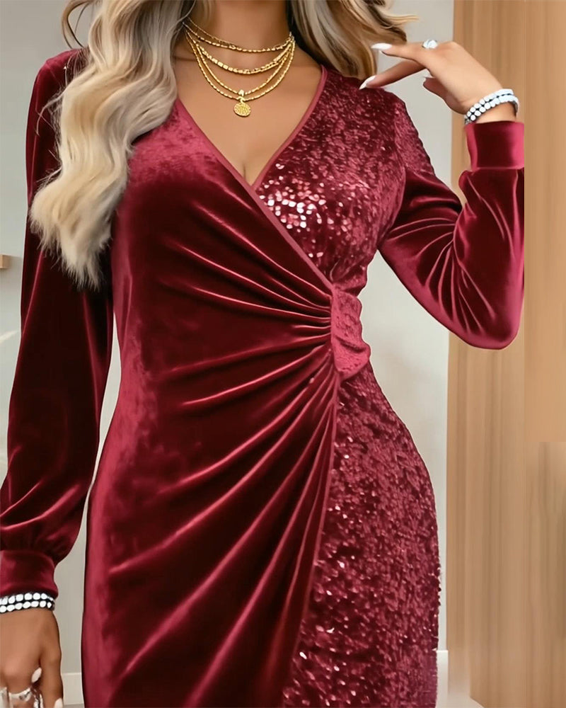 Celestia™ | Sequin V-Neck Evening Dress