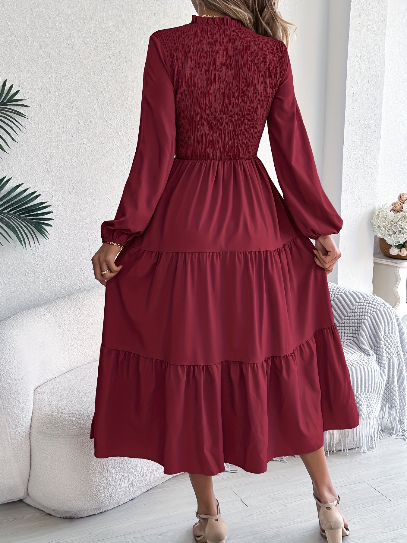 Lantera™ | Waist-Cinched Lantern Sleeve Ruffle Maxi Dress