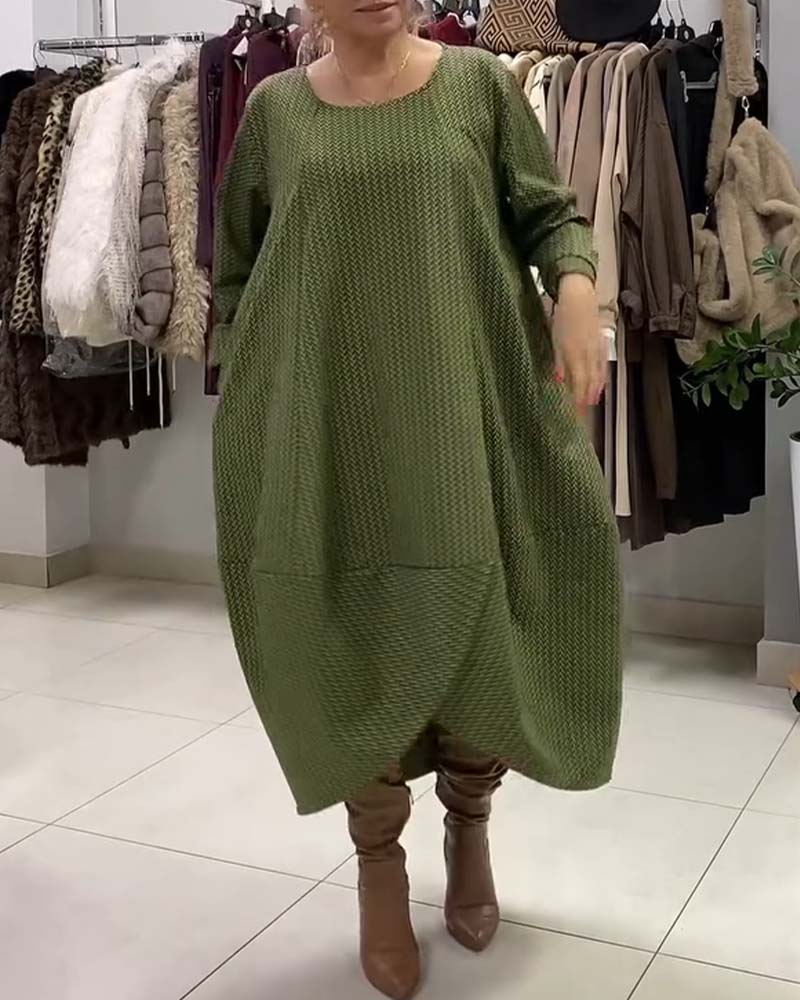 CurveEase™ | Plus-Size Loose Round-Neck Dress