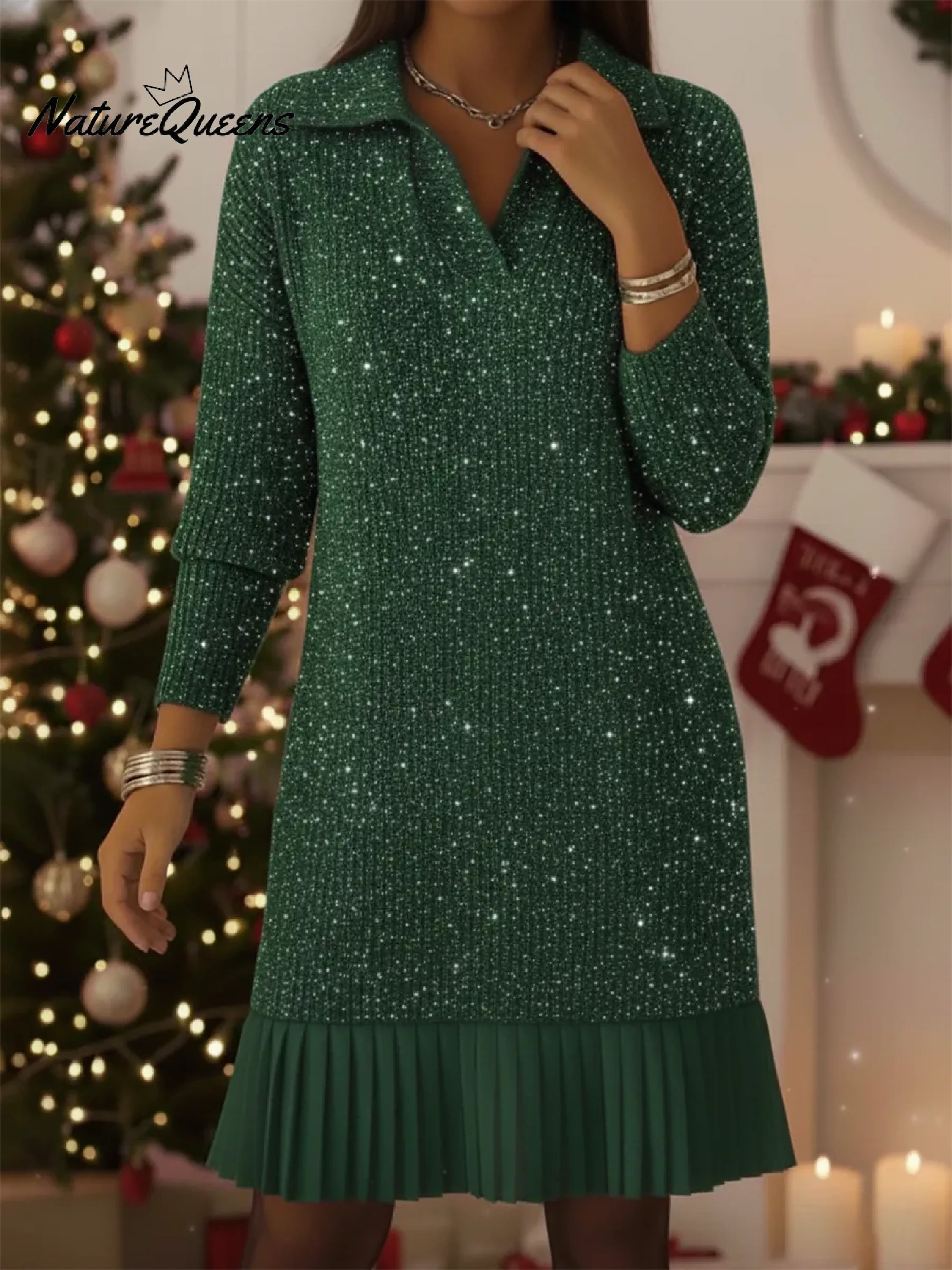 ShineKnit™ | Elegant Shimmery Turtleneck Knit Dress