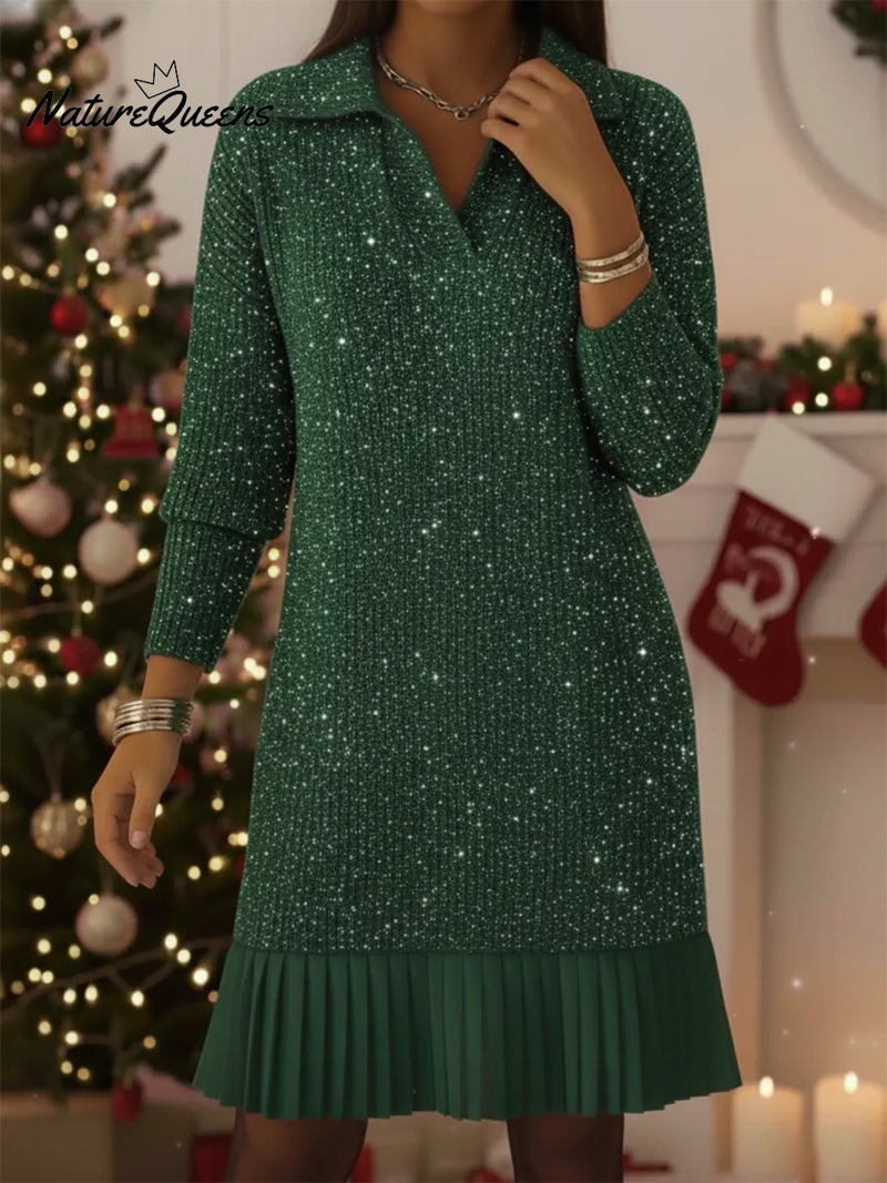 ShineKnit™ | Elegant Shimmery Turtleneck Knit Dress details