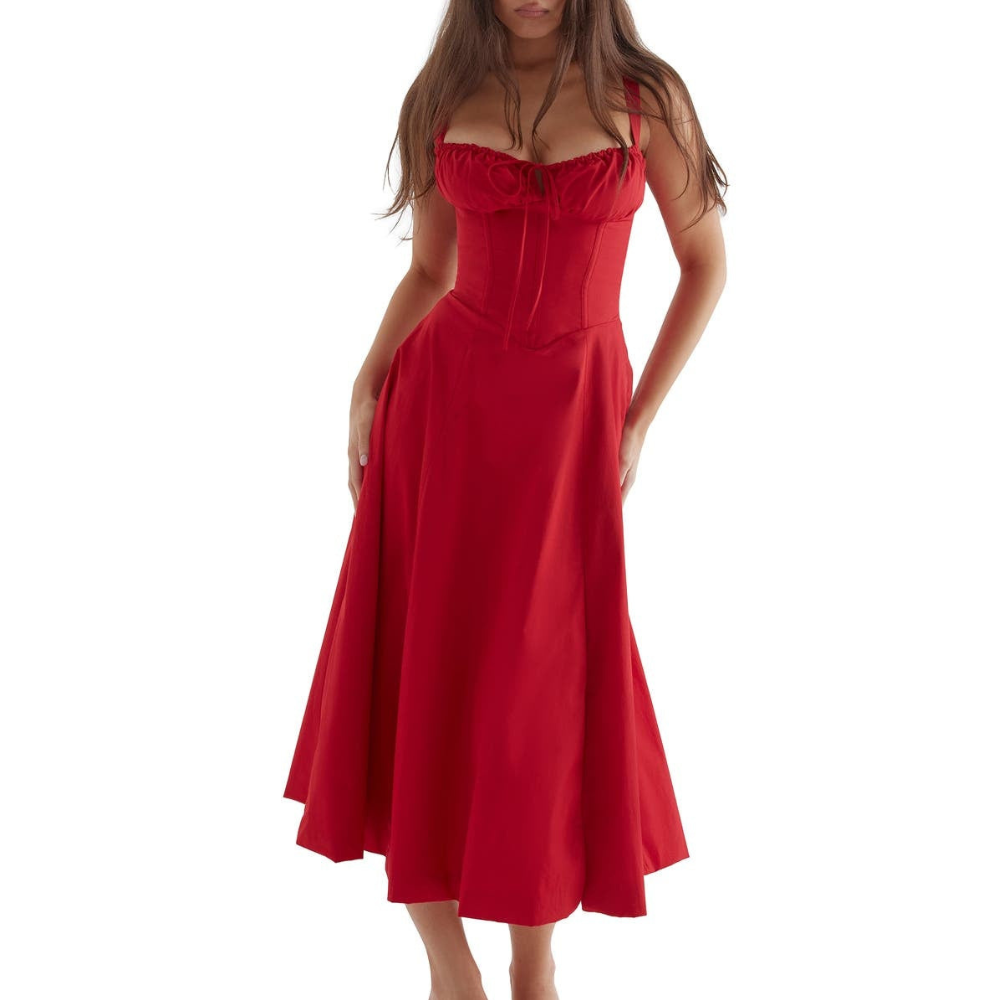 Marvessa™ | Floral Bustier Waist-Sculpt Midi Dress