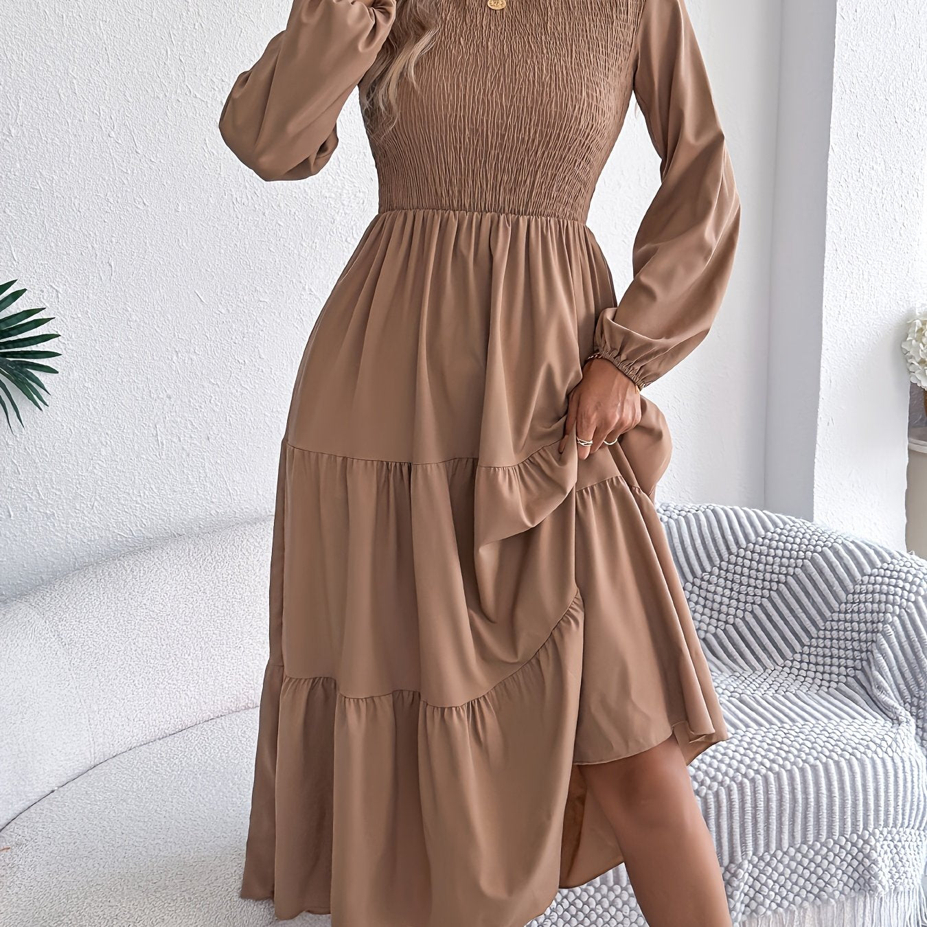 Lantera™ | Waist-Cinched Lantern Sleeve Ruffle Maxi Dress