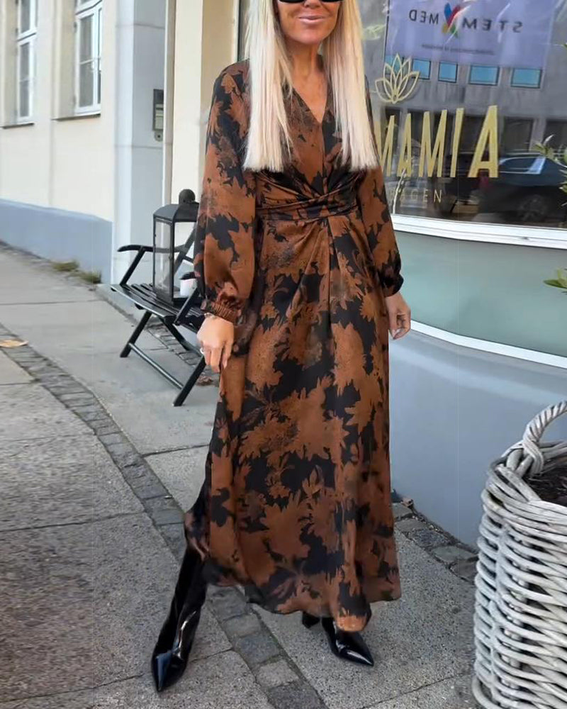 RetroLuma™ | Vintage Print Dress with Lantern Sleeves
