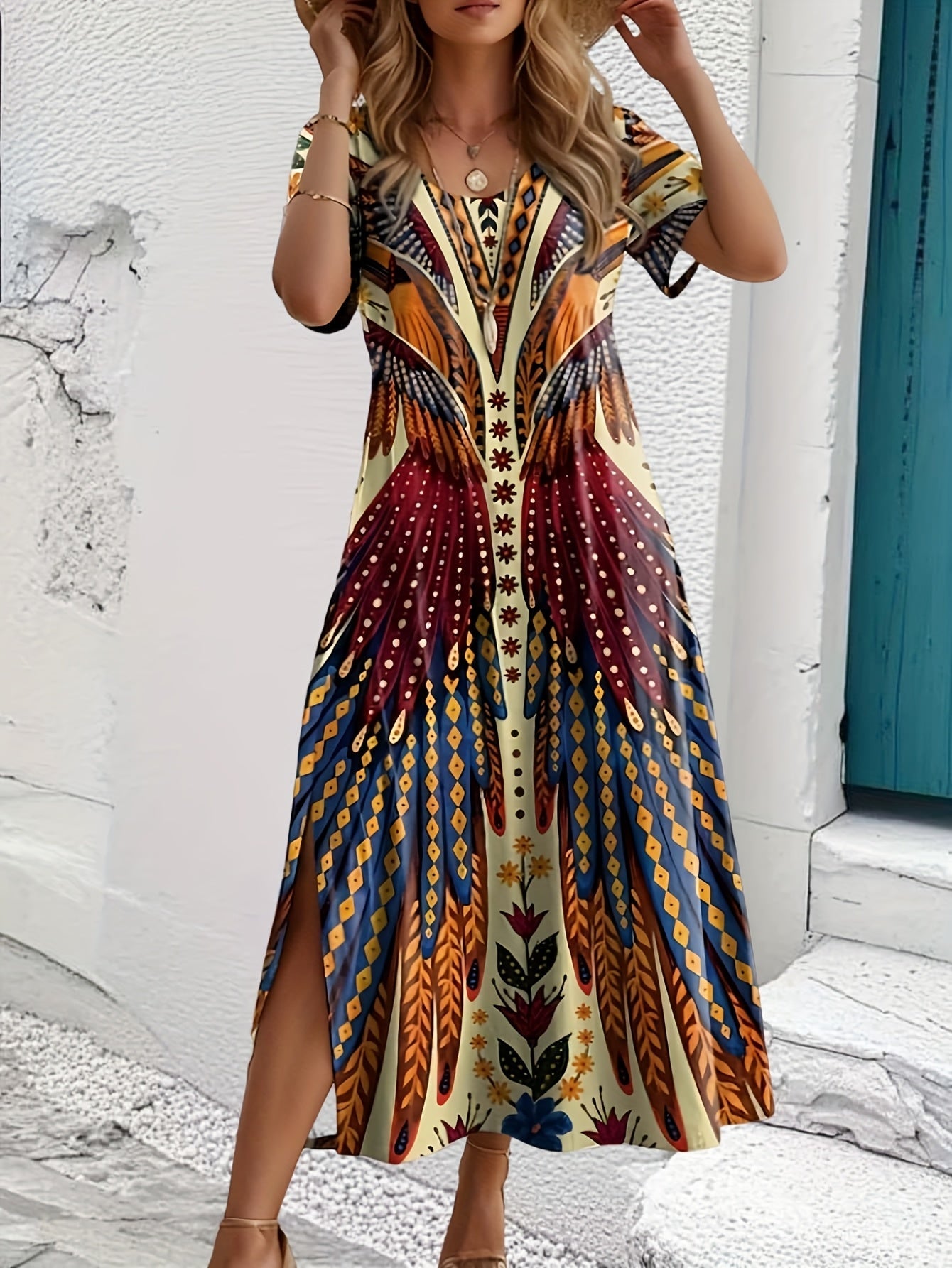 Cylena Printline Slit Dress