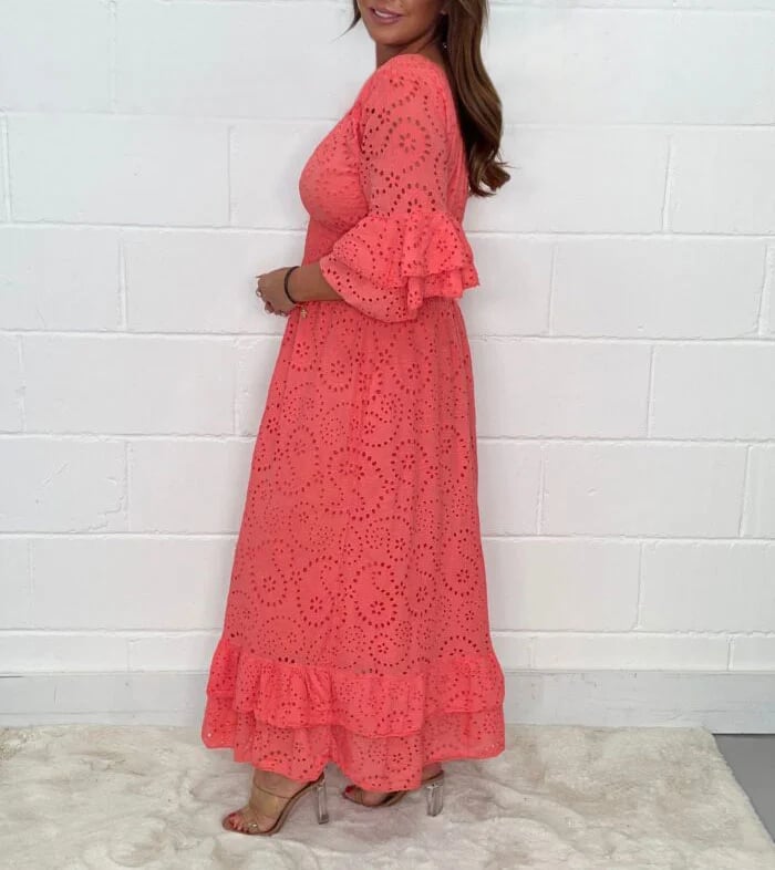Evelora™ | Anglaise Frill Sleeve Midi Dress
