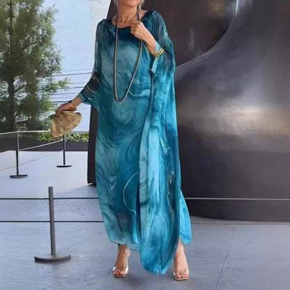 Marivelle™ | Marble Print Chiffon Maxi Dress