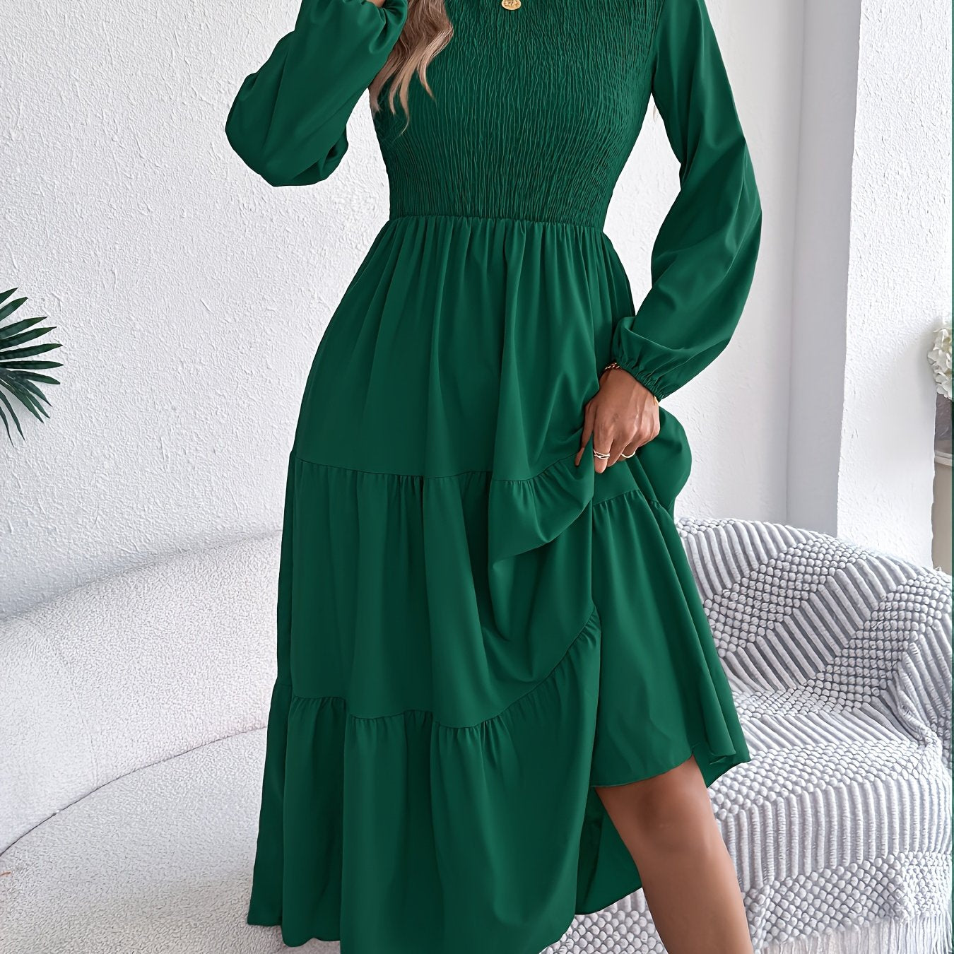 Lantera™ | Waist-Cinched Lantern Sleeve Ruffle Maxi Dress