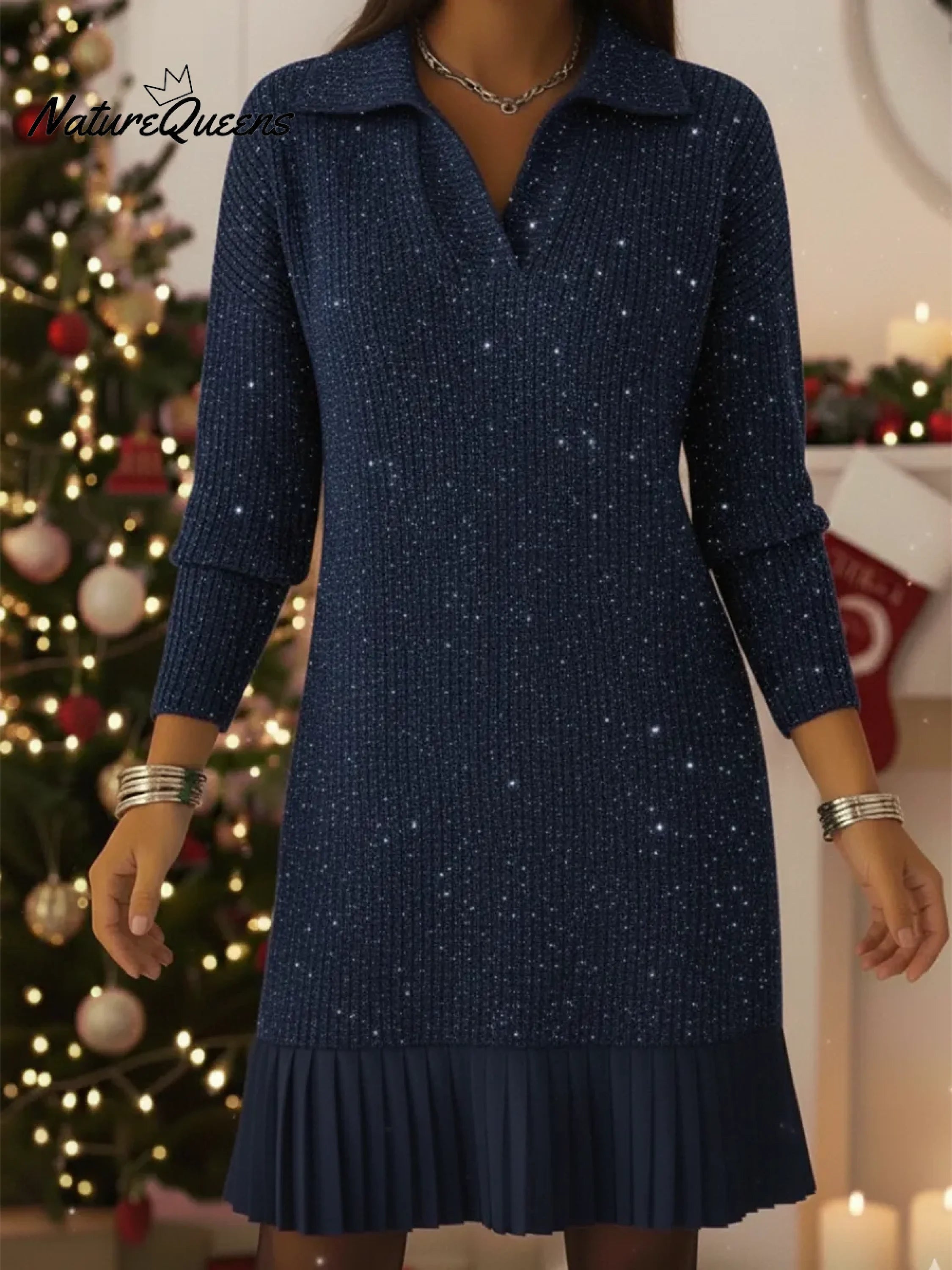 ShineKnit™ | Elegant Shimmery Turtleneck Knit Dress
