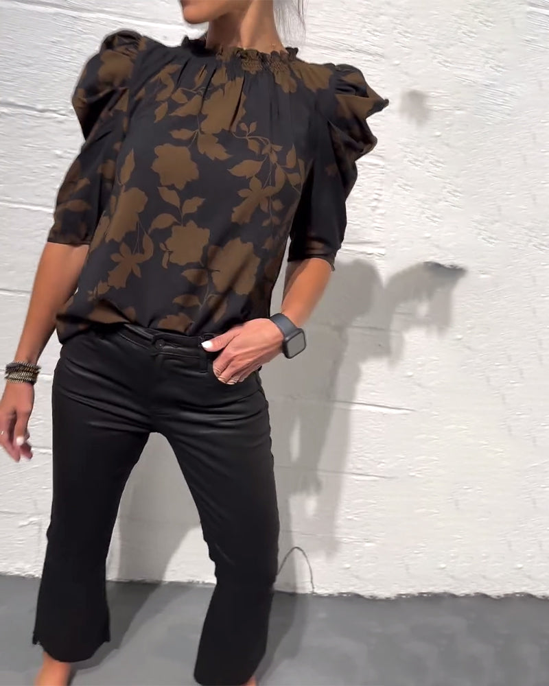 Avelora™ | Puff Sleeve Ruffle Blouse