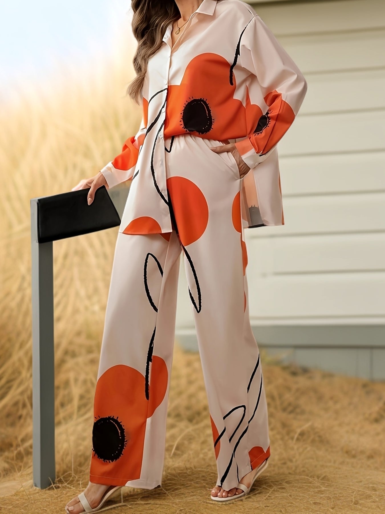 FloriLuxe™ | Floral Long-Sleeve Shirt & Wide-Leg Pants Set
