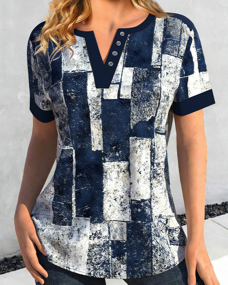 Denaro™ | Distressed Geometric V-Neck Tee