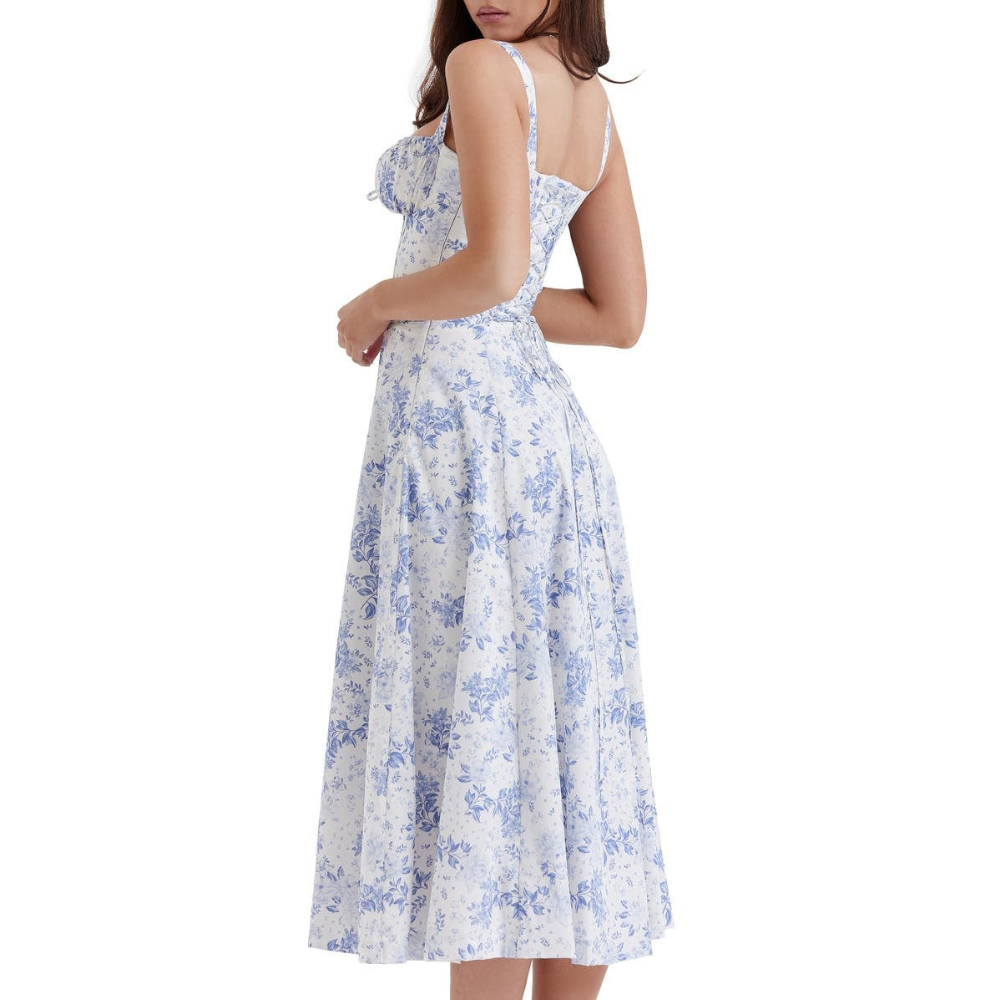 Marvessa™ | Floral Bustier Waist-Sculpt Midi Dress