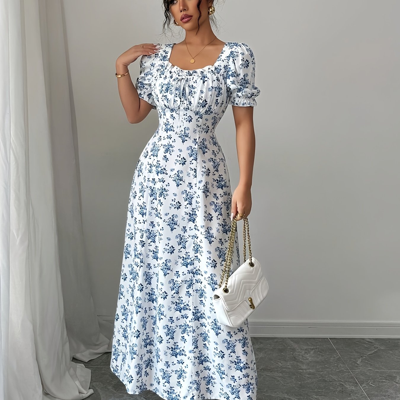 Floravera™ | Ruffled-Sleeve Floral A-Line Dress