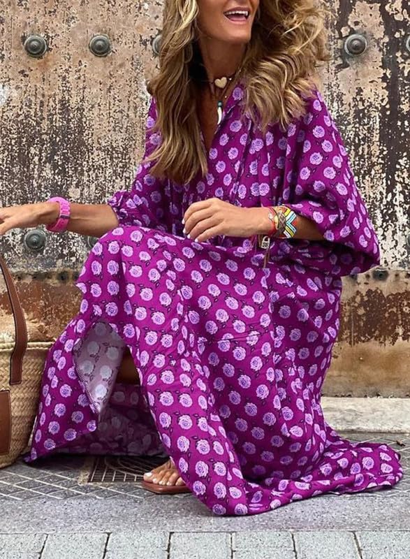 Averina™ | Puff Sleeve Floral Boho Maxi Dress