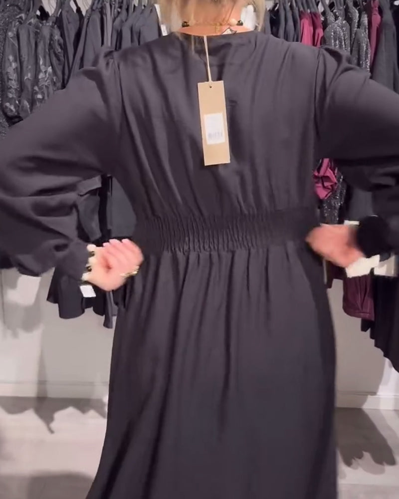 Aurelia™ | Puff-Sleeve Waist-Defined Dress