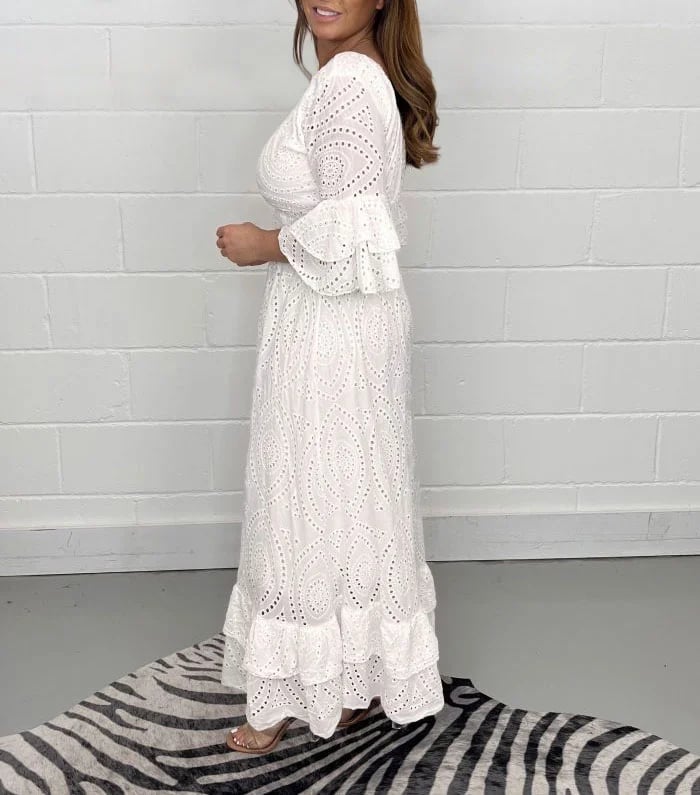 Evelora™ | Anglaise Frill Sleeve Midi Dress