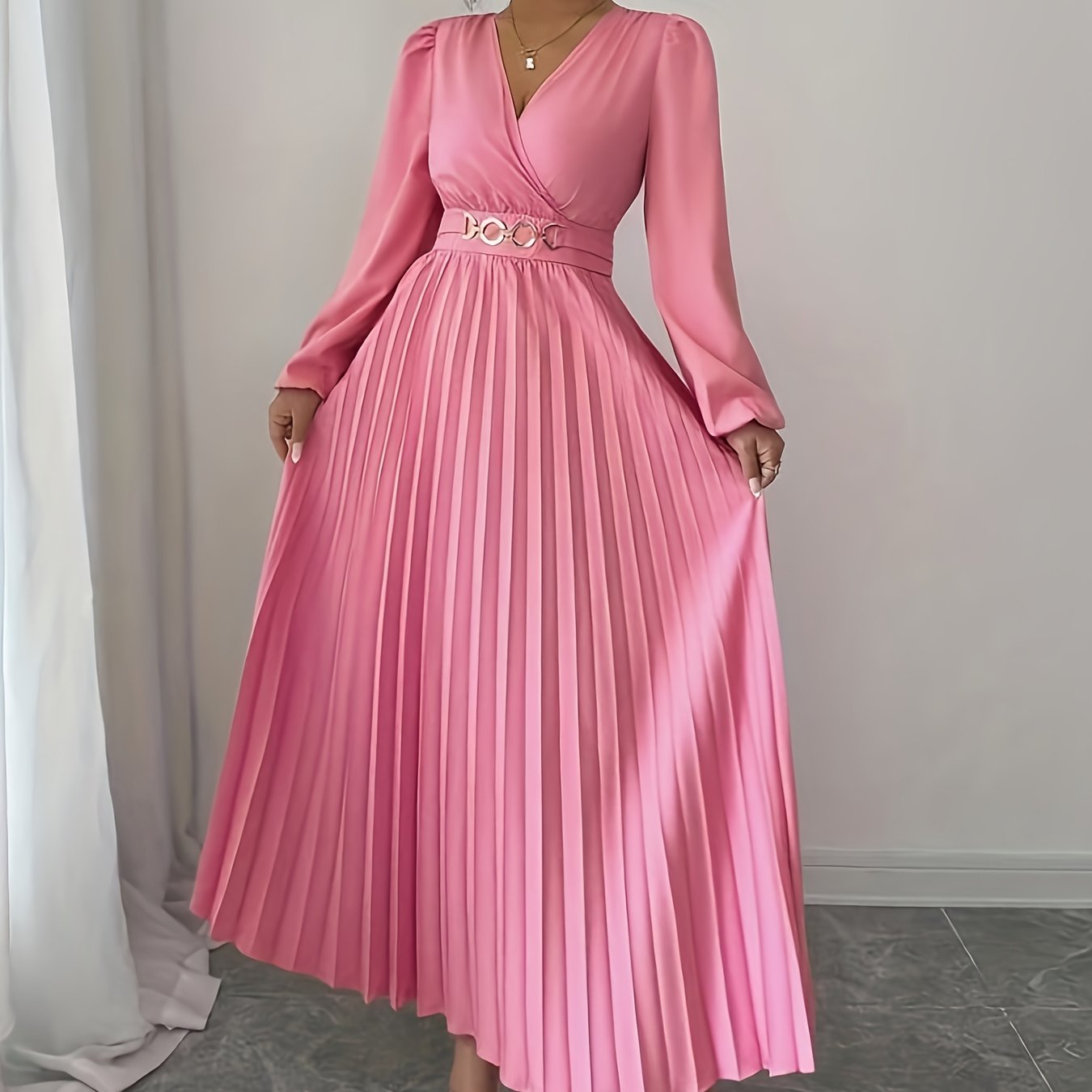 Vellamira™ | Metallic V-Neck Puff-Sleeve Evening Gown