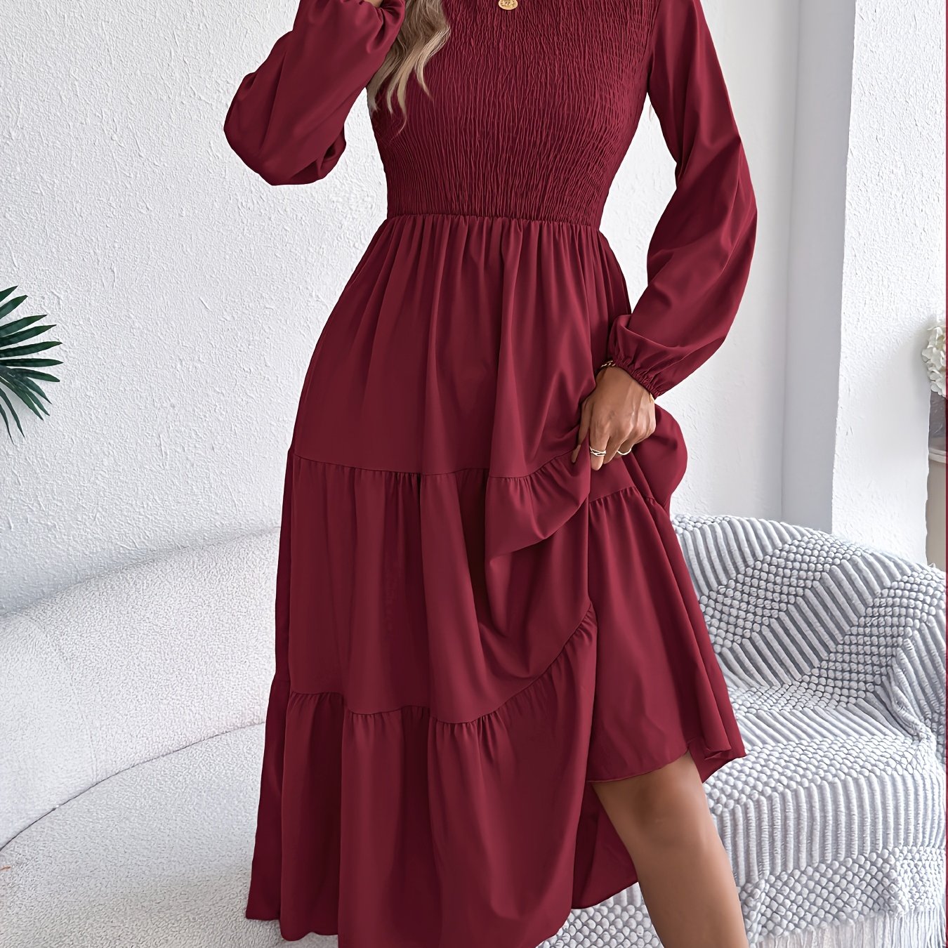 Lantera™ | Waist-Cinched Lantern Sleeve Ruffle Maxi Dress