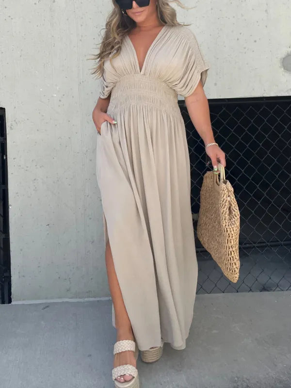 Auraline™ | Slit V-Neck Effortless Maxi Dress