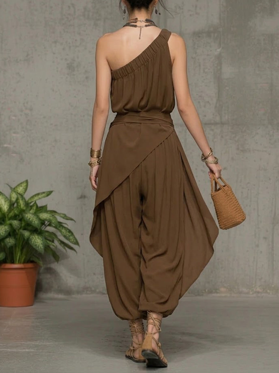 Elegant One-Shoulder Draped Jumpsuit