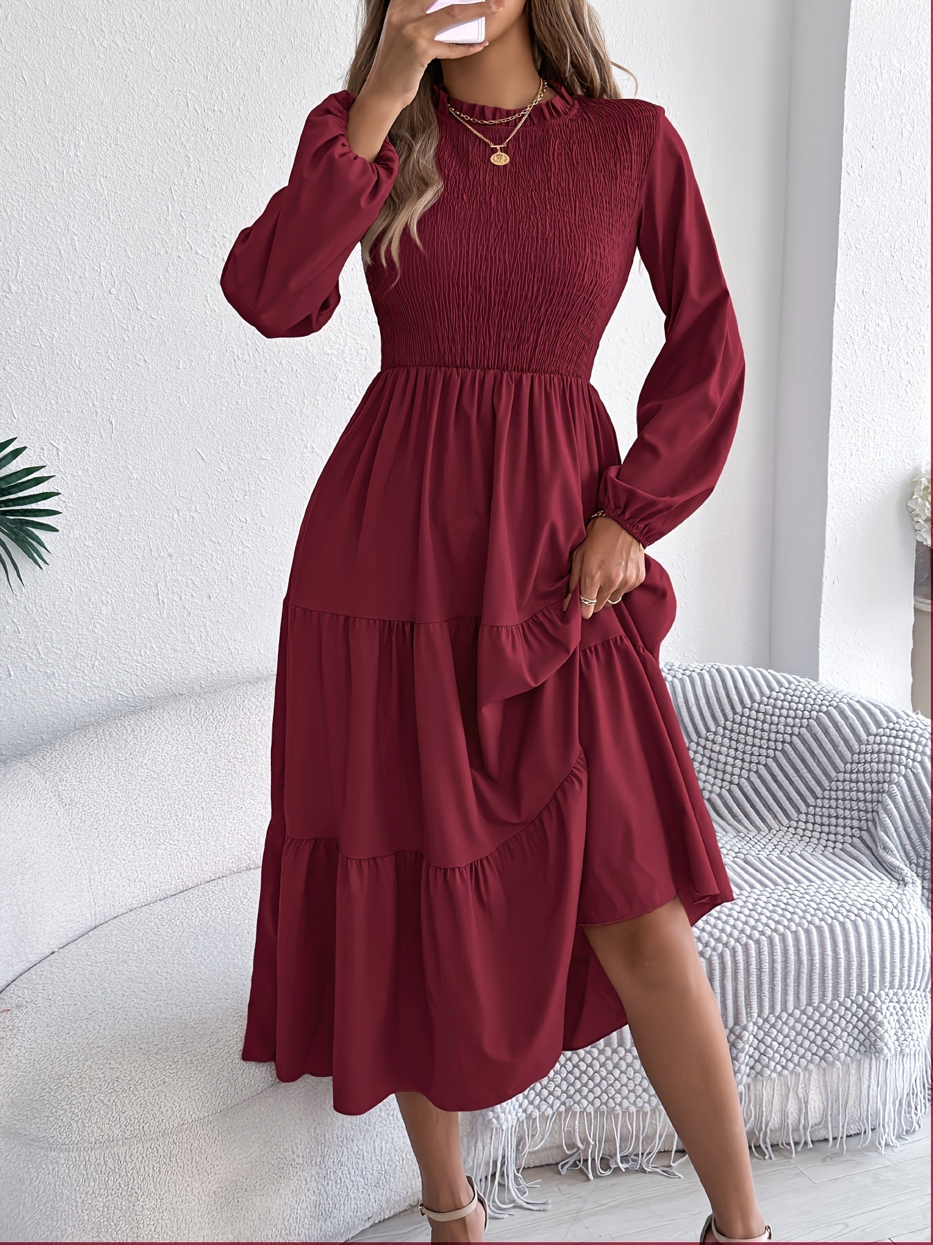 Lantera™ | Waist-Cinched Lantern Sleeve Ruffle Maxi Dress