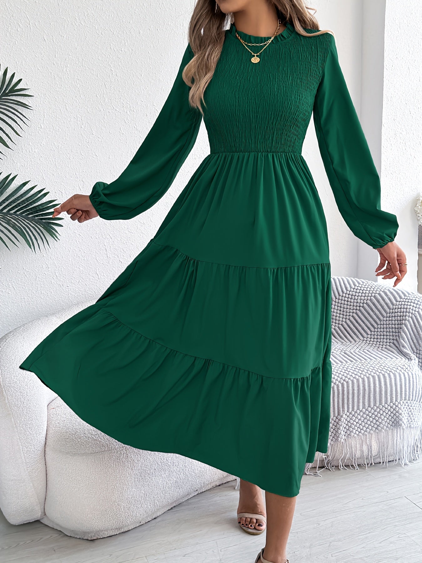 Lantera™ | Waist-Cinched Lantern Sleeve Ruffle Maxi Dress