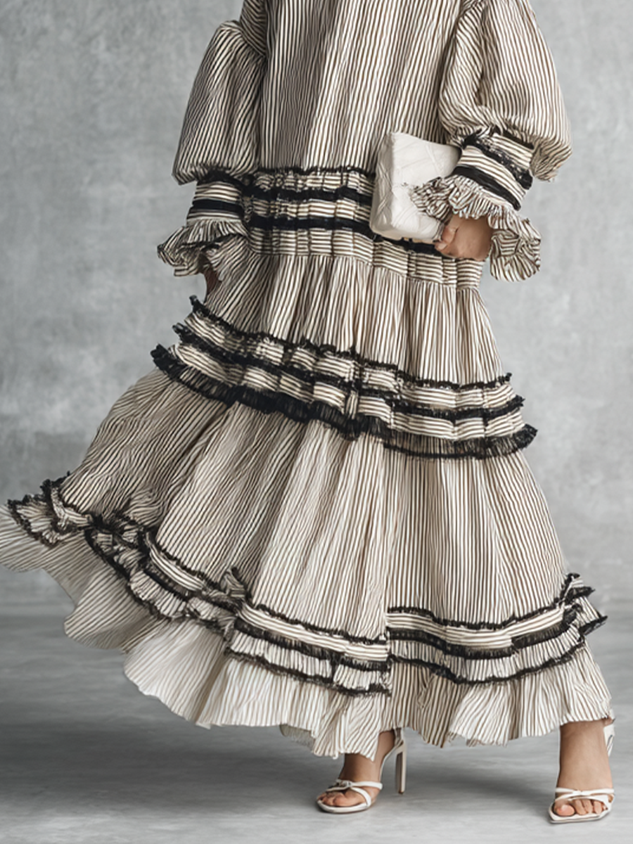 Bohemira™ | Striped Ruffle Tiered Maxi Dress