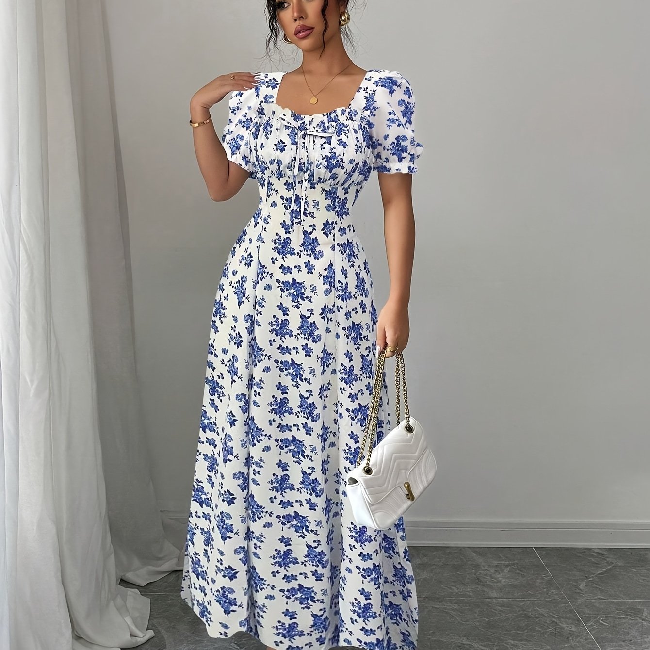 Floravera™ | Ruffled-Sleeve Floral A-Line Dress