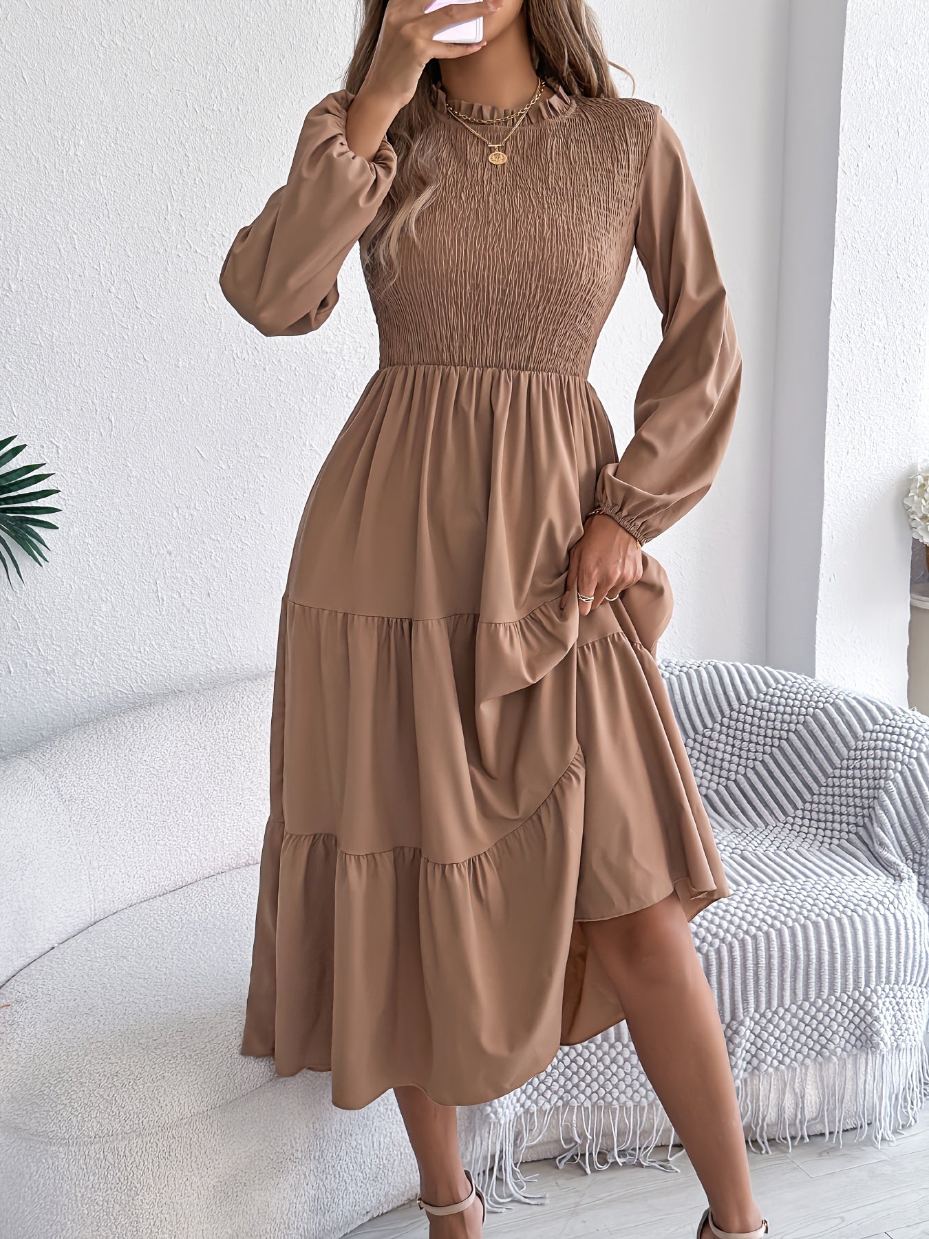 Lantera™ | Waist-Cinched Lantern Sleeve Ruffle Maxi Dress