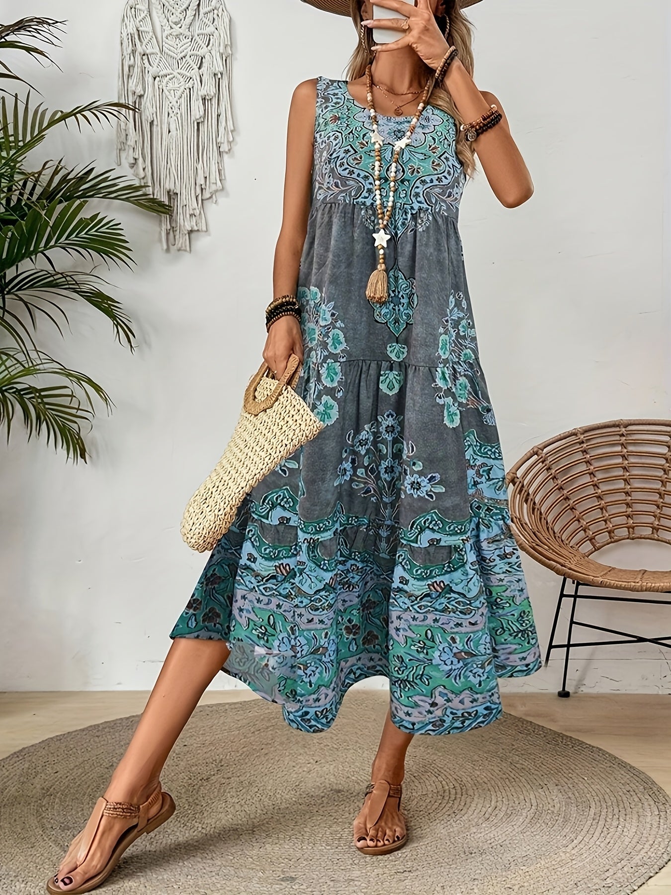 Mariselle Coastal Print Summer Dress