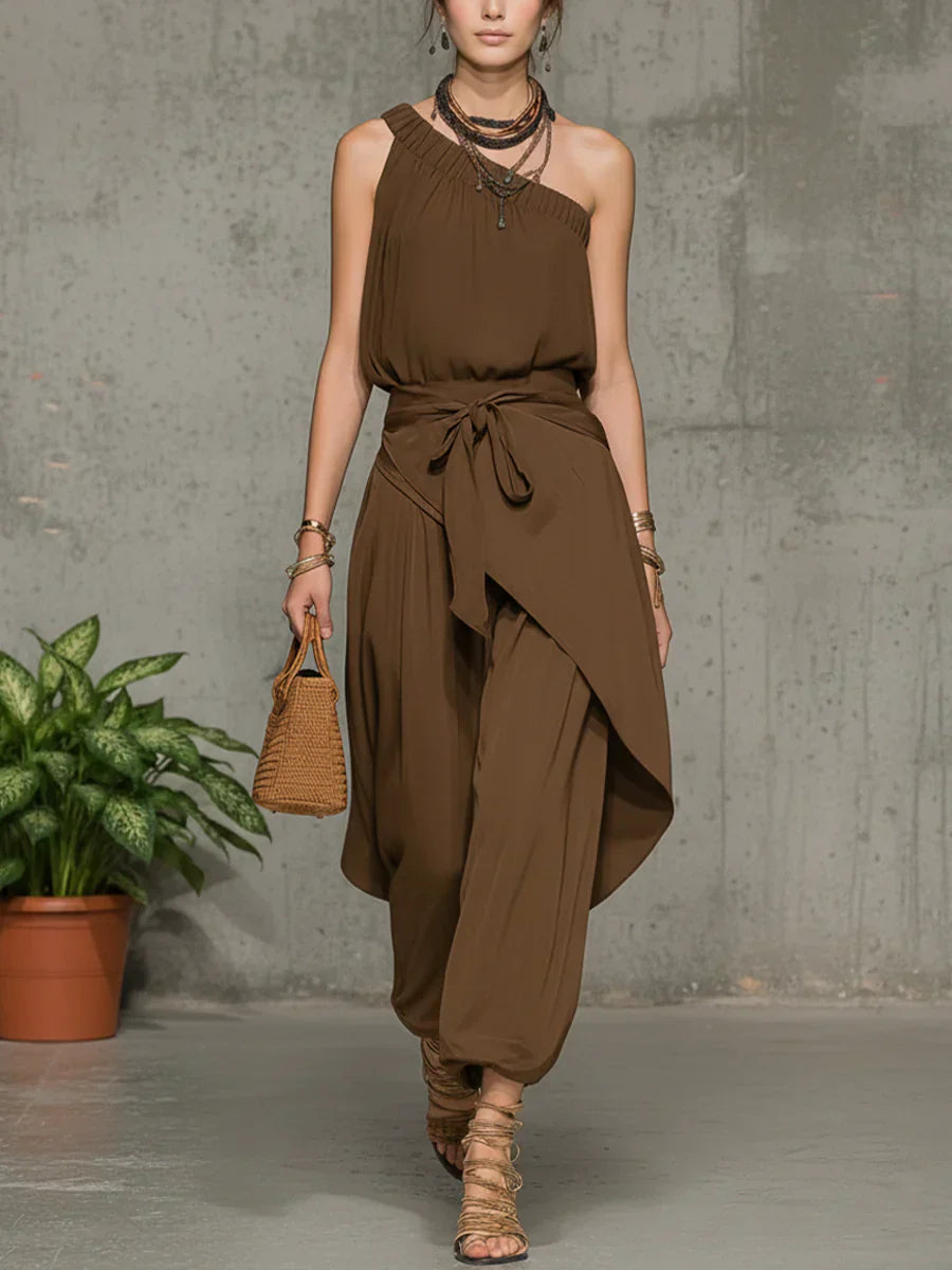 Elegant One-Shoulder Draped Jumpsuit
