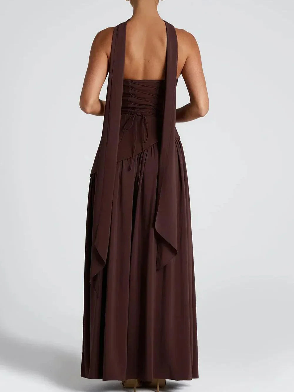 Strapless Long Dress with Ribbon Detail & Front Slit