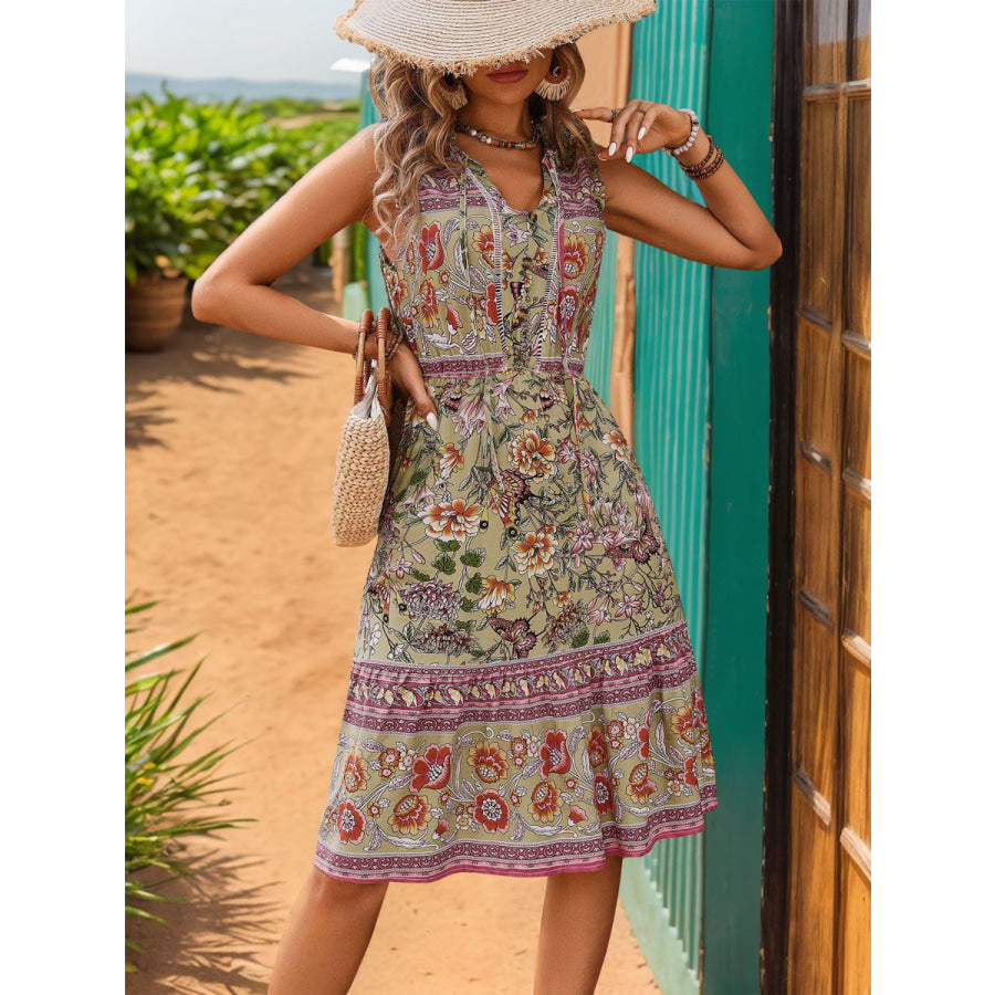 Averielle™ | Printed Tie-Neck Sleeveless Dress